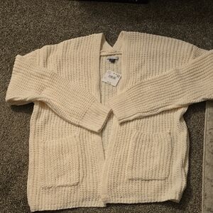 NWT American Eagle Outfitters Cream Waffle-Knit Open Cardigan